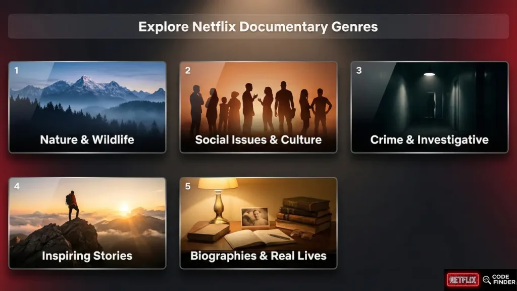 Netflix documentaries grouped by genre